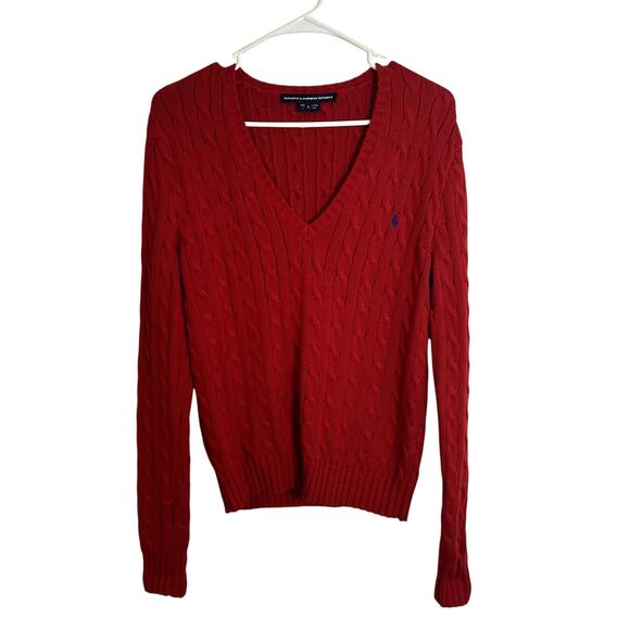 Ralph Lauren Sport Sweaters - Ralph Lauren Sport Vintage V Neck Sweater Womens Size Large Red Blue Horse